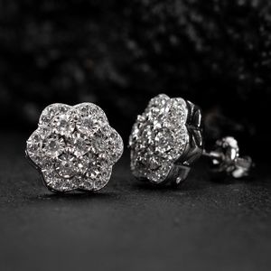 Large Flower Rose Gold Mens Sterling Silver Cluster Screw Back Stud Earrings